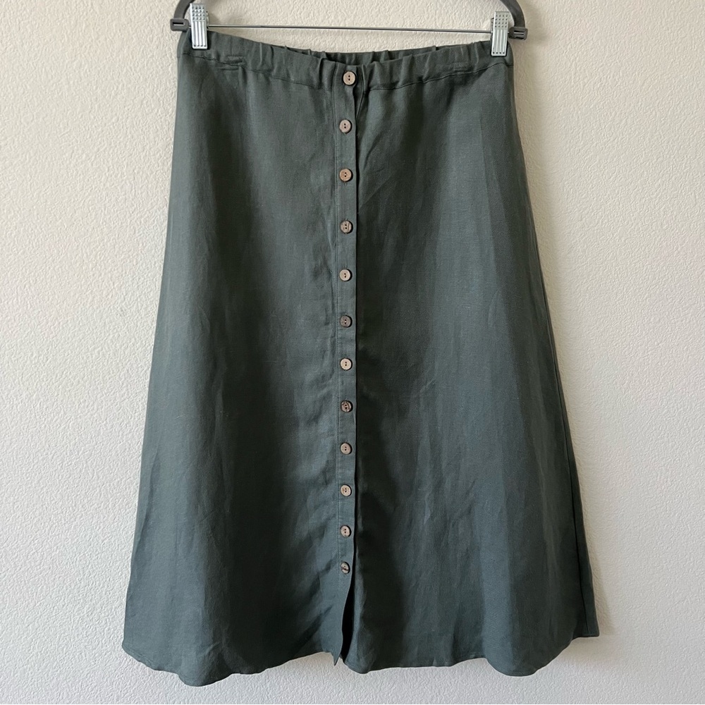 NWT Chaser Linen Blend Button Front A-Line Midi Skirt Coastal Minimalist Medium - Picture 7 of 16
